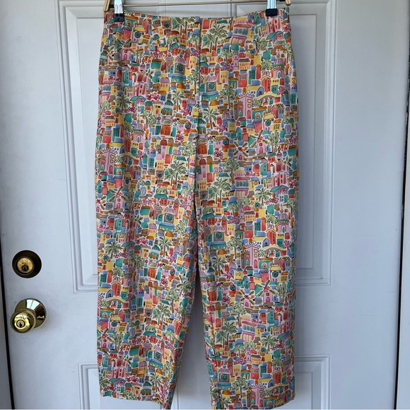 Talbots Pants - •Talbots• Vintage Colorful Village Scene Cropped Pants - Size 8P